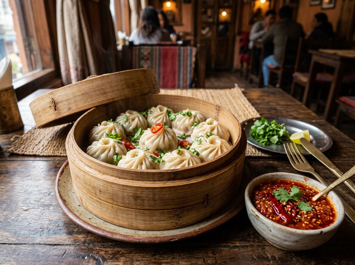 Steaming handmade momos