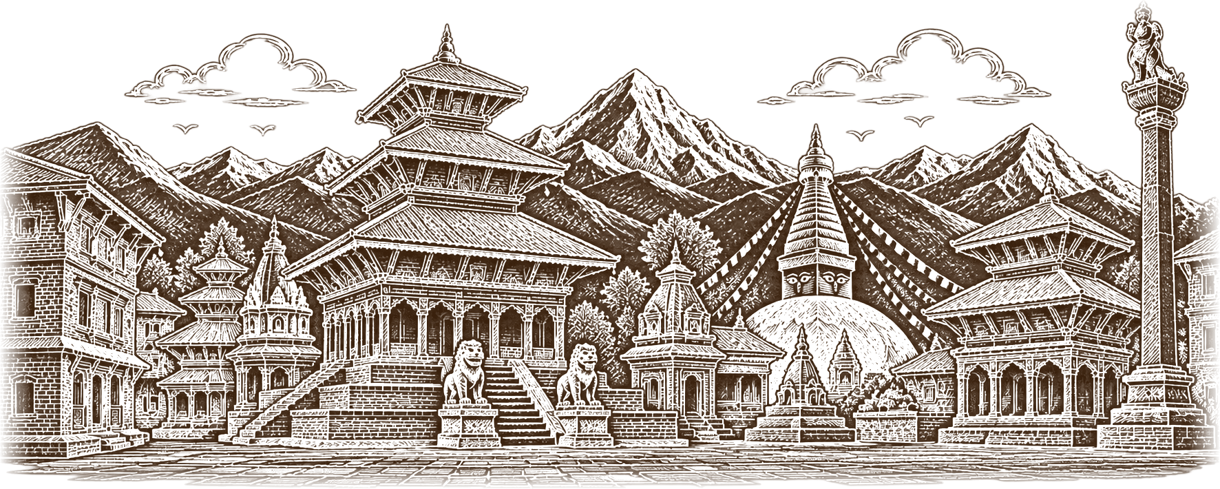 Illustration of Nepalese landmarks and dishes