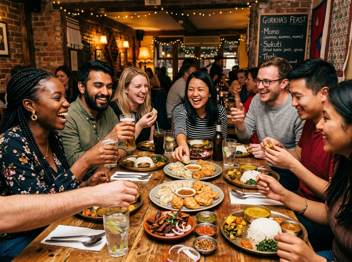 Friends enjoying Nepali feast together
